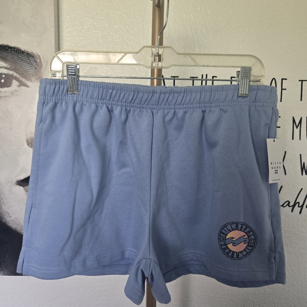 NWT Womens Billabong Fleece Logo Graphic Shorts Size XL Color Light Blue - Picture 3 of 7